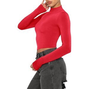 REORIA Women's Turtleneck Long Sleeve Crop Top XL